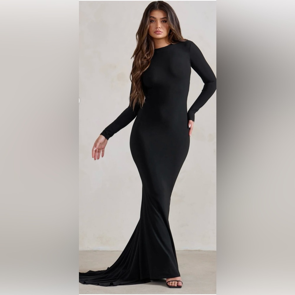 One Step Ahead Black Long Sleeve Backless Fishtail Maxi Dress